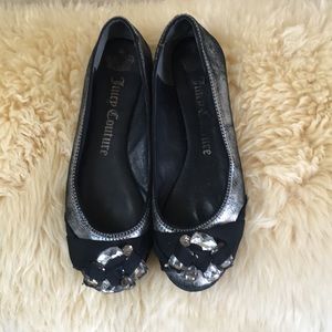 Juicy Couture Blinged-Out Leather Ballet Flats Sz9